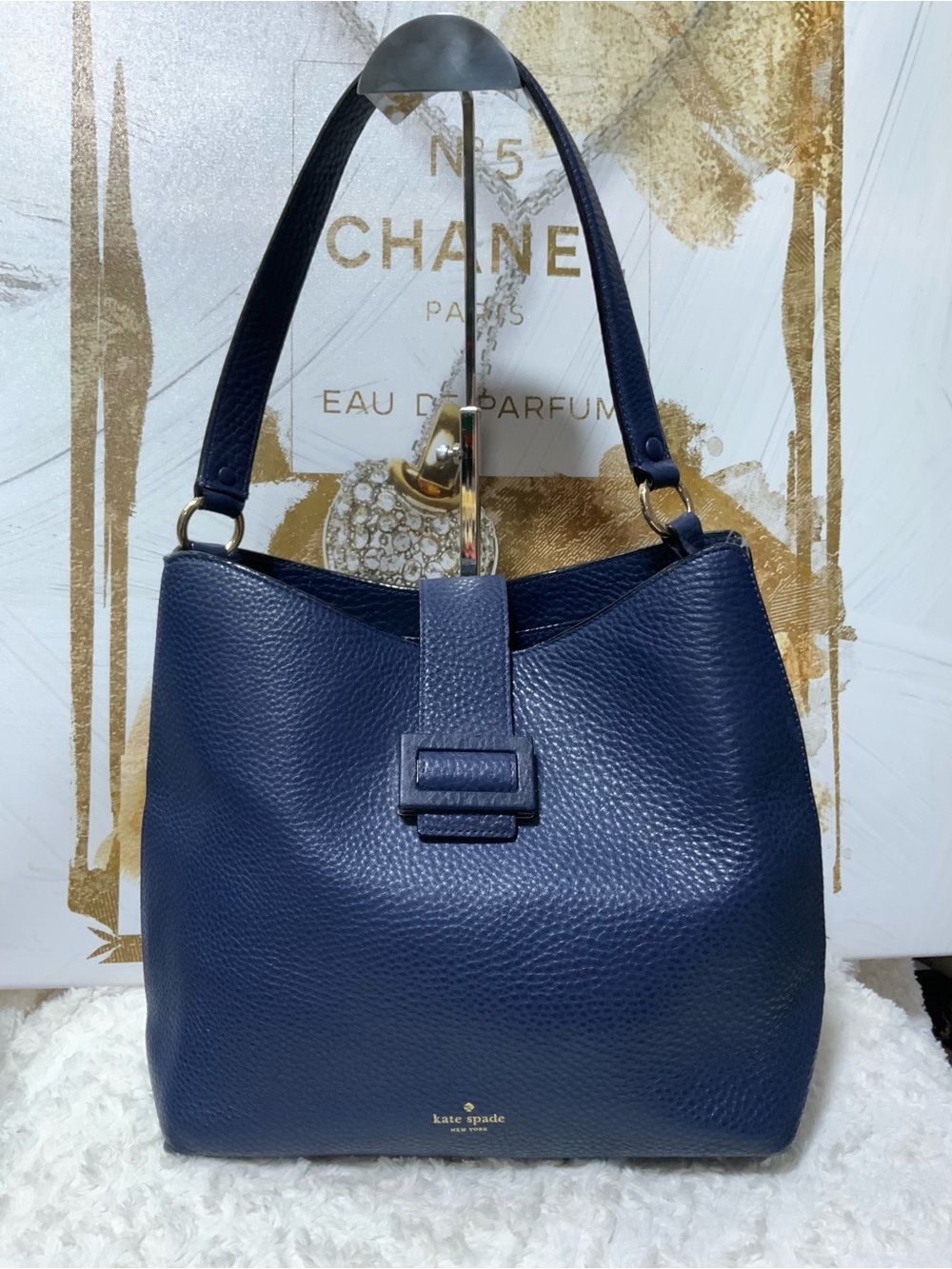 kate spade New York Navy Pebbled Leather Shoulder Bag